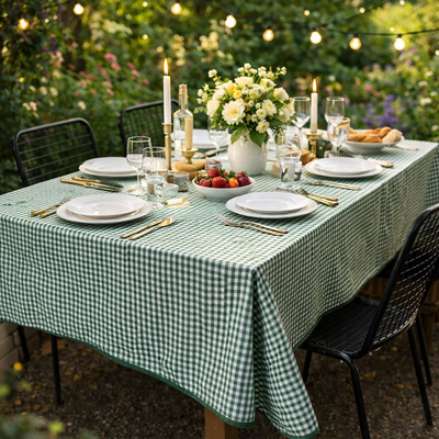 Tafelkleed Kleine ruit groen (Strijkvrij)