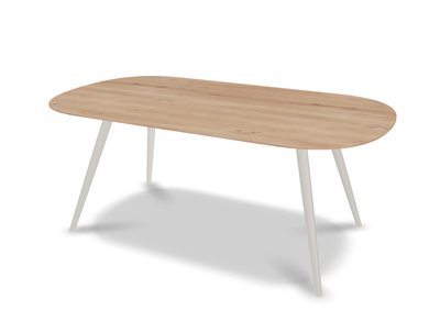 They & Me eettafel Joy – plat ovaal – eiken rustiek bianco olie – onderstel RAL9010 zuiverwit