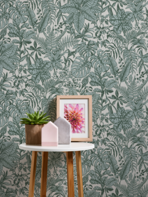 Jungle Bladeren, Monstera &amp; Varens Behang – Groen, Wit, Grijs