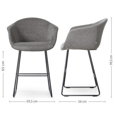 Barkruk Nino-Otis gestoffeerd met zwart onderstel (zithoogte 65 cm)