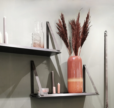 Stalen wandplank 70x20cm - incl. leren plankdragers