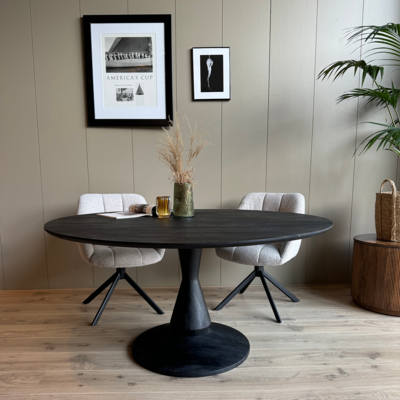 Old Inn wonen eetkamertafel mangohout rond zwart