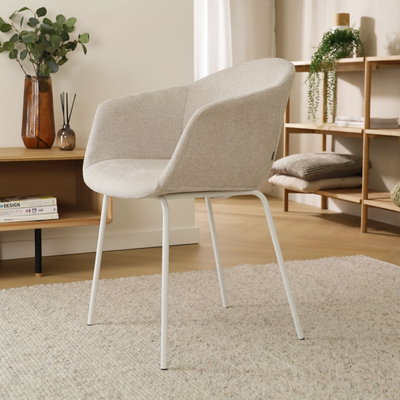 Eetkamerstoel Nora-Otis gestoffeerd - wit onderstel - met armleuningen