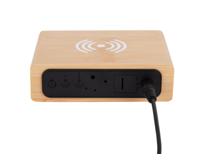 Wekker Fat met telefoonlader LED bruin bamboe
