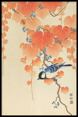 Walljar poster ingelijst - Ohara Koson - Great Tit On Paulownia Branch
