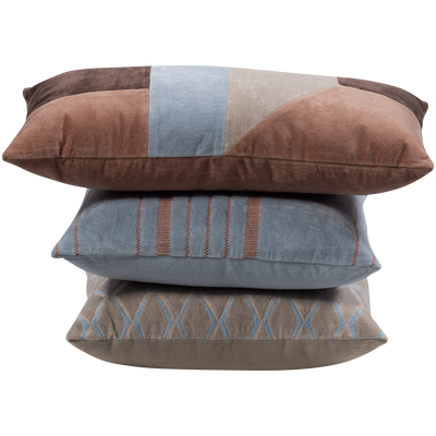 Laon kussens velvet naturel/blauw - set van 3