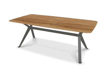 They & Me eettafel Chat – bootsvorm – eiken rustiek lak – RAL7022 ombergrijs