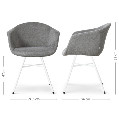 Eetkamerstoel Noa-Otis wit onderstel met armleuningen