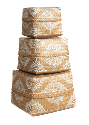 Dozen / Manden bamboe - set van 3 naturel wit