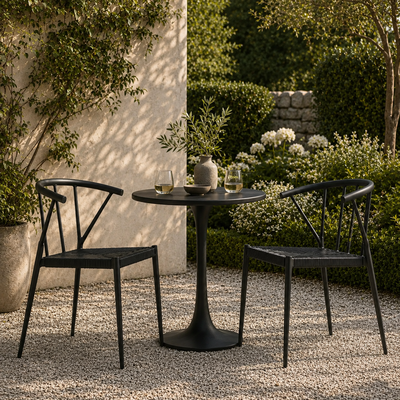 Aluminium tuinstoel zwart Julian- rattan zitting - set van 2