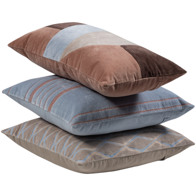 Laon kussens velvet naturel/blauw - set van 3