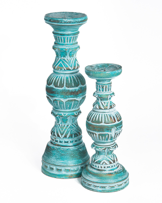 Set houten kandelaren Tangan in diverse kleuren