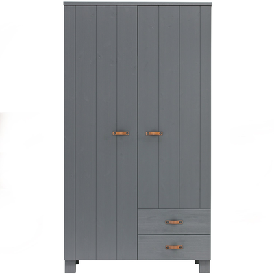 Dennis kast met laden grenen steel grey leren greep [fsc]