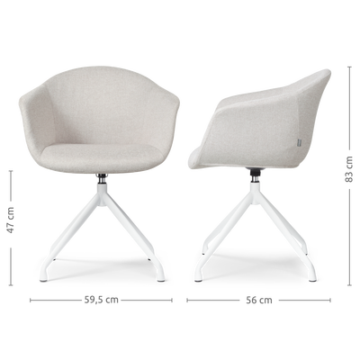 Draaibare eetkamerstoel Nola-Otis gestoffeerd - wit onderstel - met armleuningen