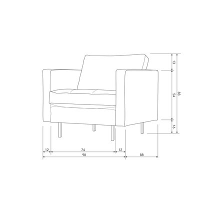 Rodeo classic fauteuil ribstof roestbruin