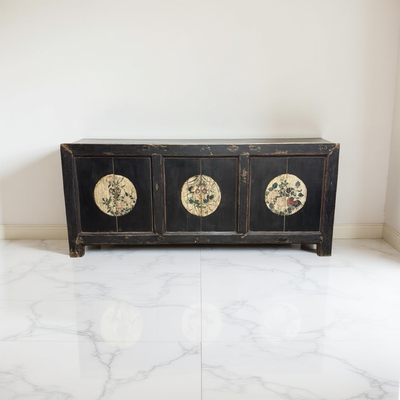 Dressoir 6dr zwart/beschilderd uniek