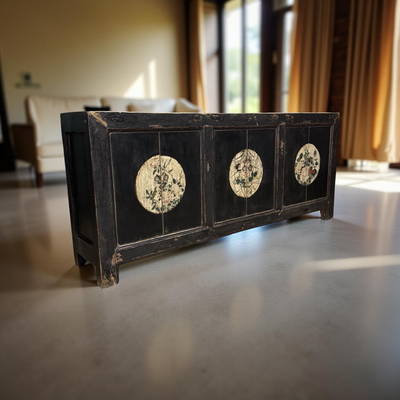 Dressoir 6dr zwart/beschilderd uniek