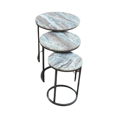 Bijzettafel rond Steen marmer blad - set van 3