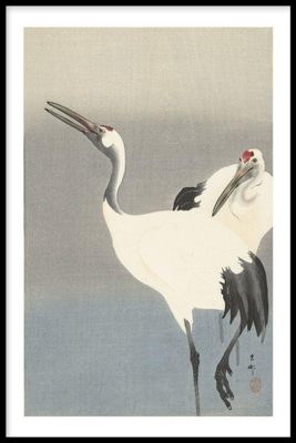 Walljar poster ingelijst - Ohara Koson - Crane bird