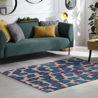 Abstract design vloerkleed Ikat met vlekken en vage vormen