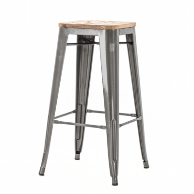 Metalen barkruk Café met houten zitting (zithoogte 77 cm)