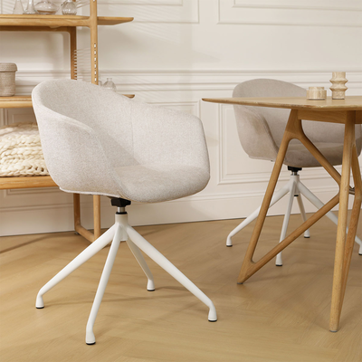 Draaibare eetkamerstoel Nola-Otis gestoffeerd - wit onderstel - met armleuningen