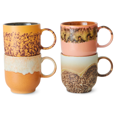 HKliving Café Mugs Cape 70's Ceramics - Set van 4