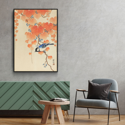 Walljar plexiglas schilderij - Ohara Koson - Great Tit On Paulownia Branch
