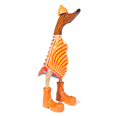 Houten eend kleurrijke stippen geel/oranje