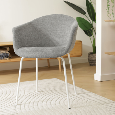 Eetkamerstoel Nora-Otis gestoffeerd - wit onderstel - met armleuningen