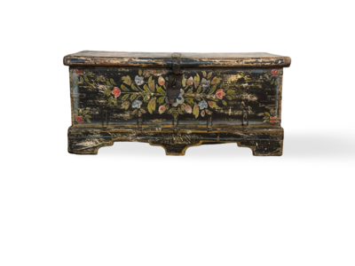 Kist zwart/bloem/beschilderd uniek