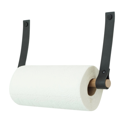 Leren keukenrolhouder (roldrager: rondhout)