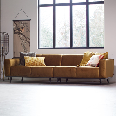 Statement 4-zits bank 280 cm chenille velvet perzikroze