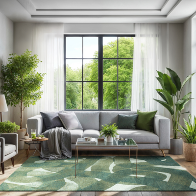 Modern verweven tapijt met organisch en vloeiend design in groen