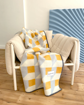 Maison Deux plaid Cubics Blauw Honing