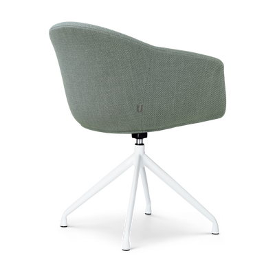 Draaibare eetkamerstoel Nola-Otis gestoffeerd - wit onderstel - met armleuningen