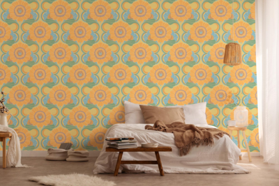Retro behang met bloemmotief licht gestructureerd
