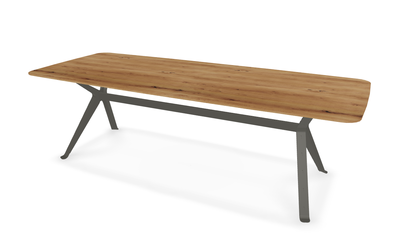 They & Me eettafel Chat – bootsvorm – eiken rustiek lak – RAL7022 ombergrijs