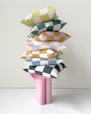 Maison Deux kussenhoes Checkerboard Lila Wit