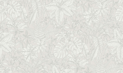 Jungle Behang Monstera Bladeren &amp; Varens - Grijs, Wit