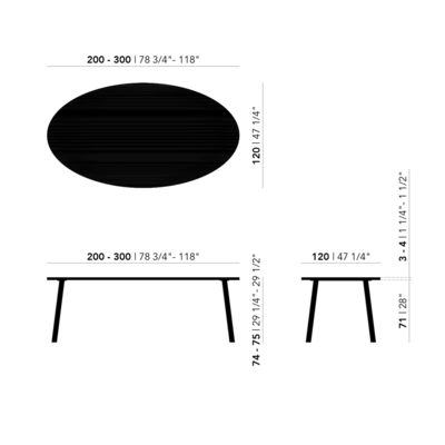 Studio HENK tafel Butterfly Ovaal - zwart frame, zwarte beits