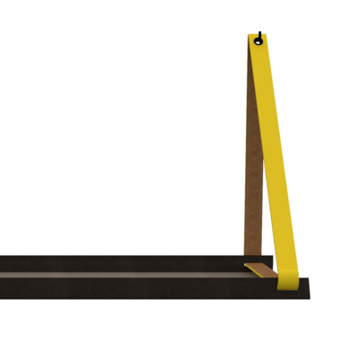 Stalen wandplank 70x20cm - incl. leren plankdragers Stalen wandplank met leren plankdragers - Geel