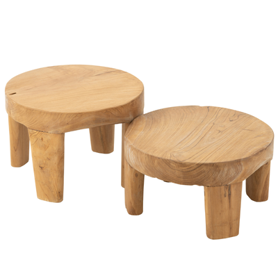 2 Bijzettafels Rond teakhout Naturel