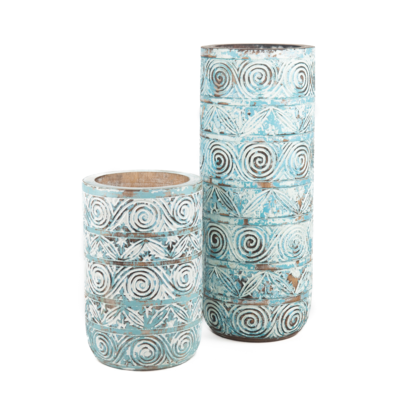 Vaas handgesneden hout turquoise