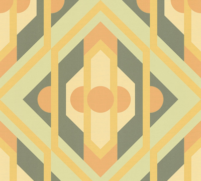 Vliesbehang retro geometrische ornamenten – groen, geel, oranje