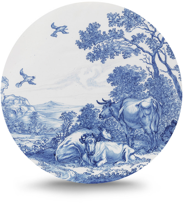 Rond schilderij aluminium Delfts blauwe borden