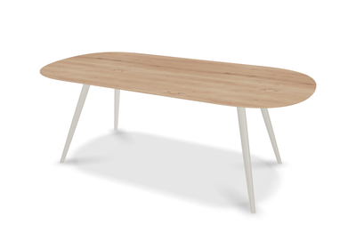 They &amp; Me eettafel Joy – plat ovaal – eiken rustiek bianco olie – onderstel RAL9010 zuiverwit