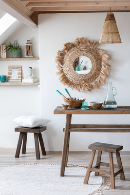 Rond vloerkleed boho franjes beige
