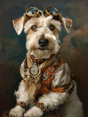 Schildering van een Wire Fox hond