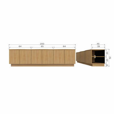 Tv Meubel Zuma 200Cm - Eiken - Transparant